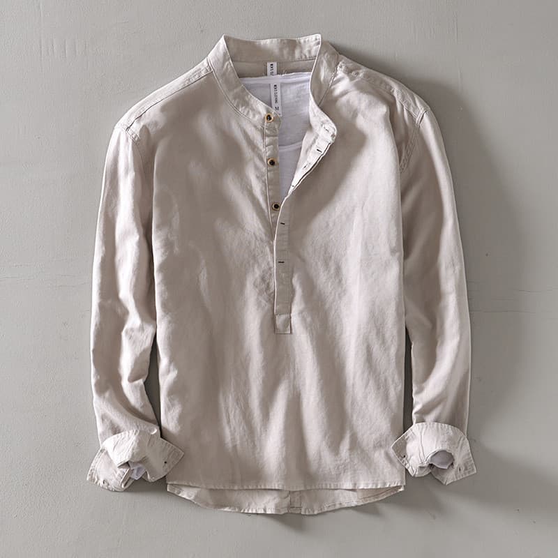 Meio Cardigan novo estilo Casual linho camisa de manga comprida simples solto cor sólida gola alta pulôver linha de algo