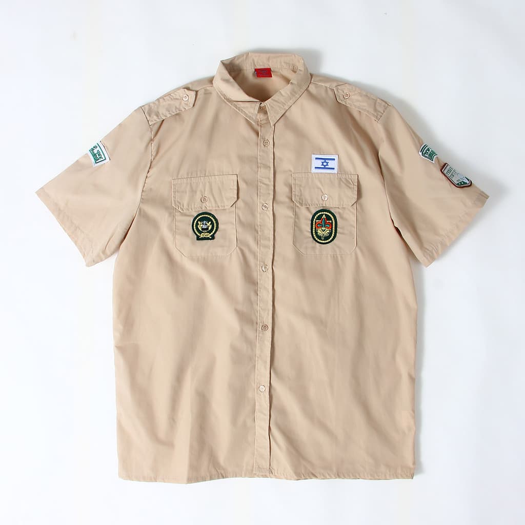 Comércio exterior verão masculino tamanho grande solto algodão poliéster Multi-bolso macacão camisa bordado pano adesivo