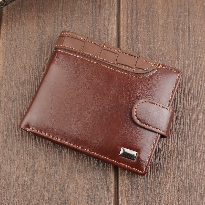 Carteiras Masculinas de Couro Patchwork, Carteira Curta Masculina com Porta-Moedas e Porta-Cartões, Carteira Trifold de