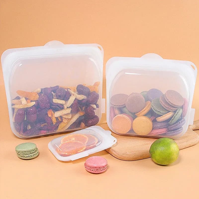 Saco de Armazenamento de Alimentos em Silicone Reutilizável, Saco com Zíper, Recipientes à de Vazamentos, Saco par