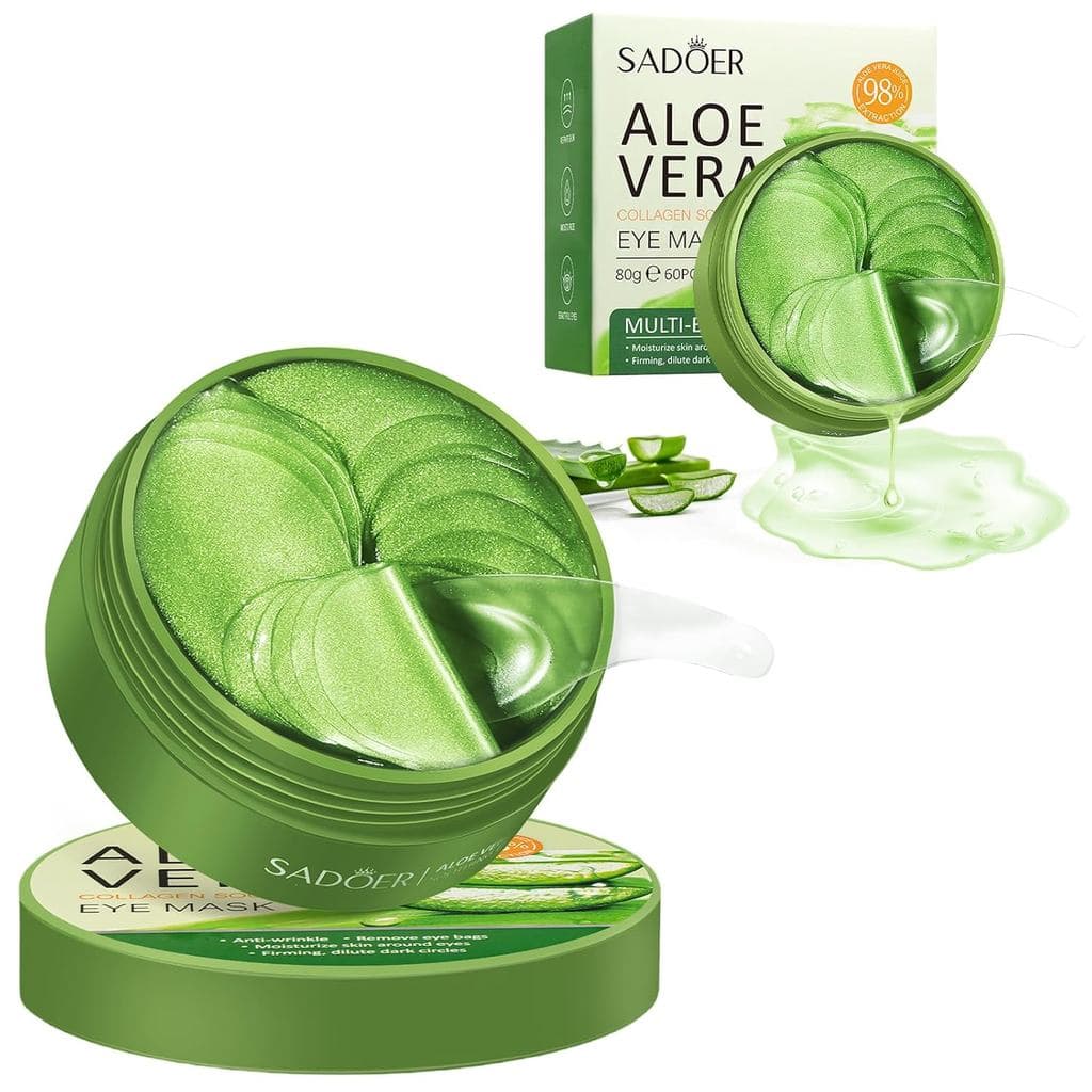 Patches para Olhos Inchados e Olheiras – 60 Unidades de Máscara para Olhos com Aloe Vera e Extratos Naturais Puros para