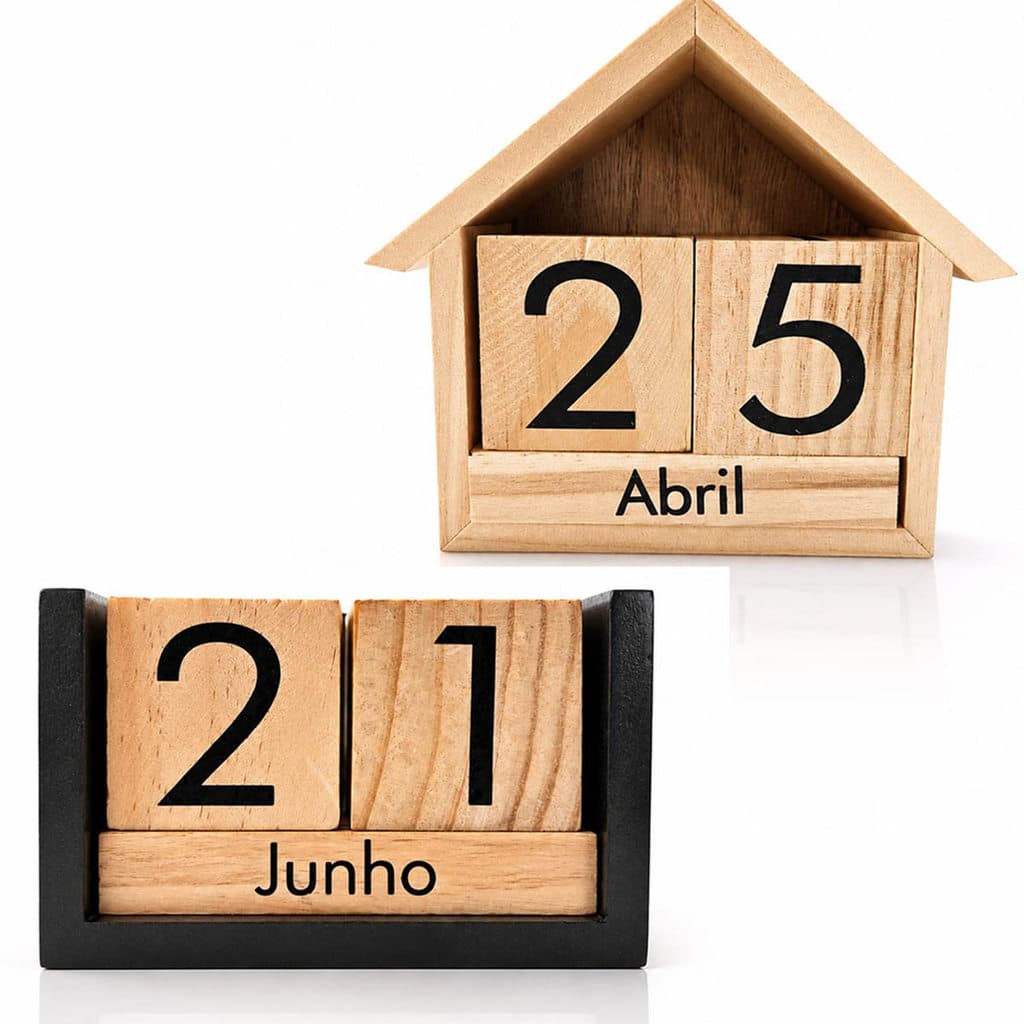 Calendário de Mesa Madeira Permanente Decorativo Organizador Escritório Home Office Presente