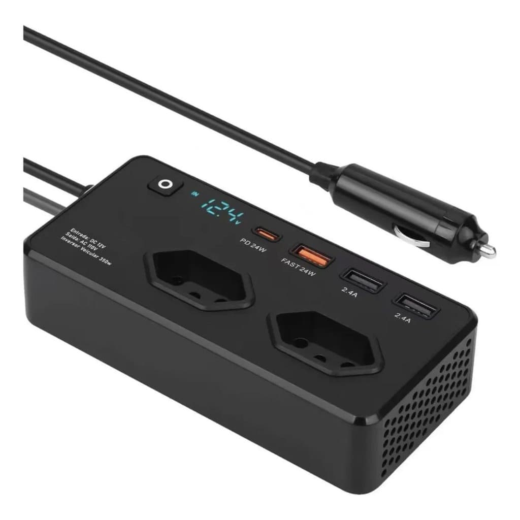 Inversor Carro 350W USB-C 12V 110V