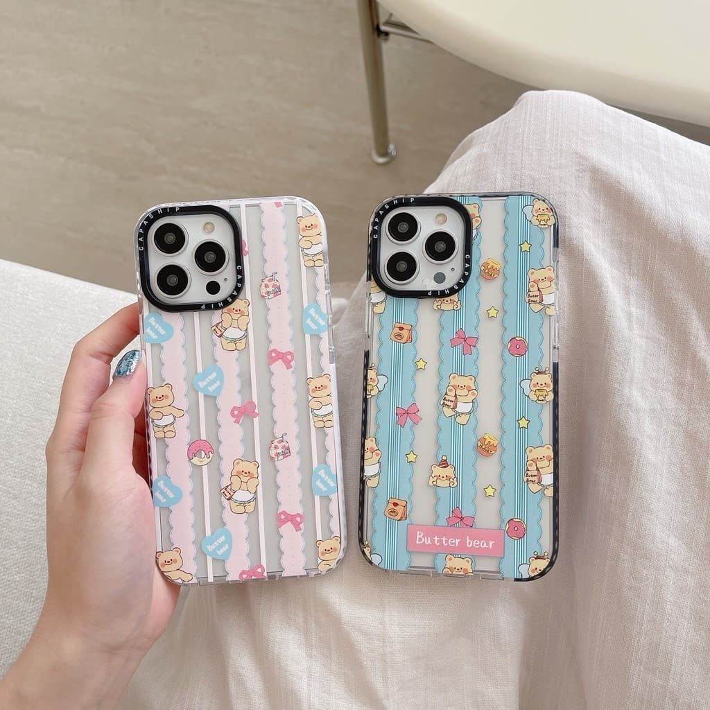 CAPASHIP Adorável Urso De Manteiga Boneca De Pelúcia Bowknot Fita Capa Macia Compatível Para iPhone 17 Pro Max Air Plus
