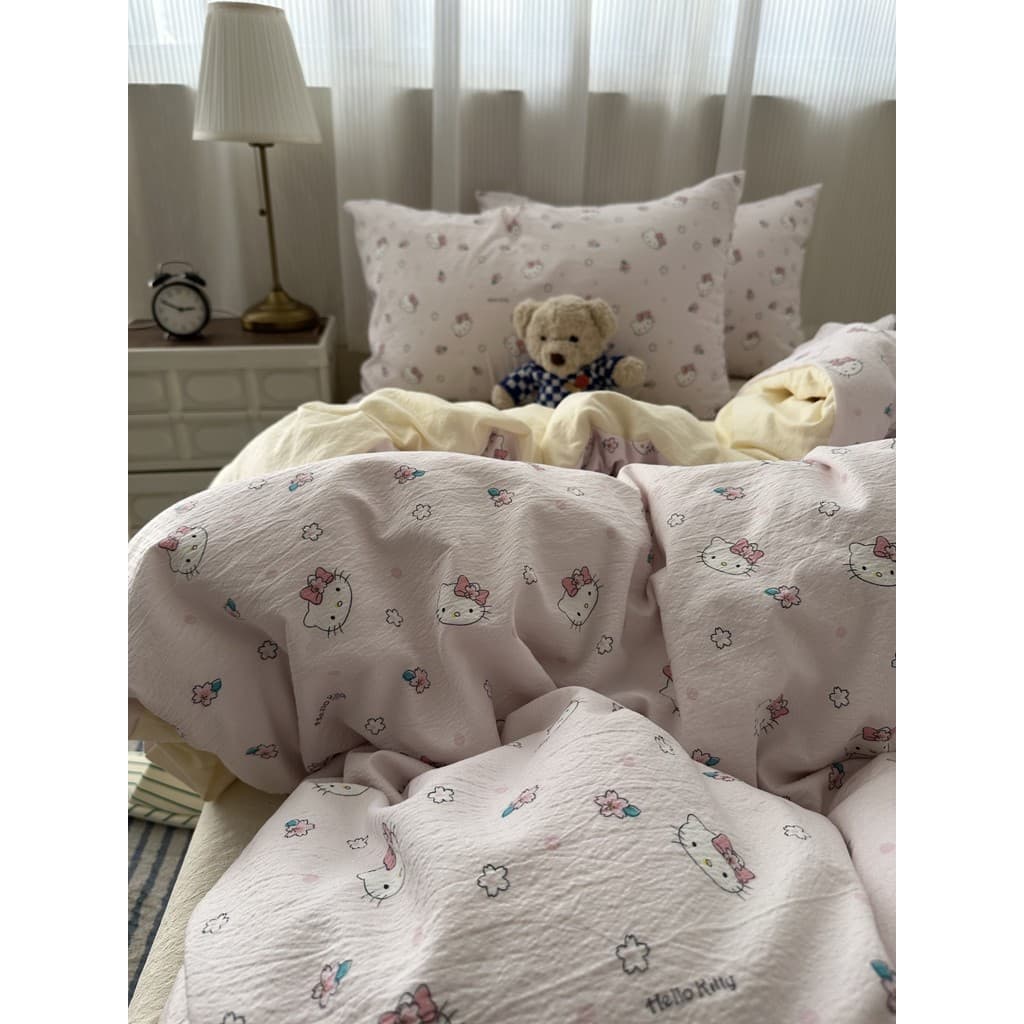 Bonito menina ins dos desenhos animados Sanrio KT gato macio ceroso lavado algodão conjunto de quatro peças estudante fo