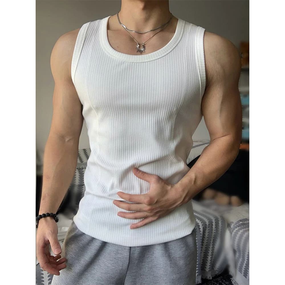 Colete branco grosso com rosca colete masculino verão fino ajuste muscular sem mangas camiseta moletom de Fitness americ