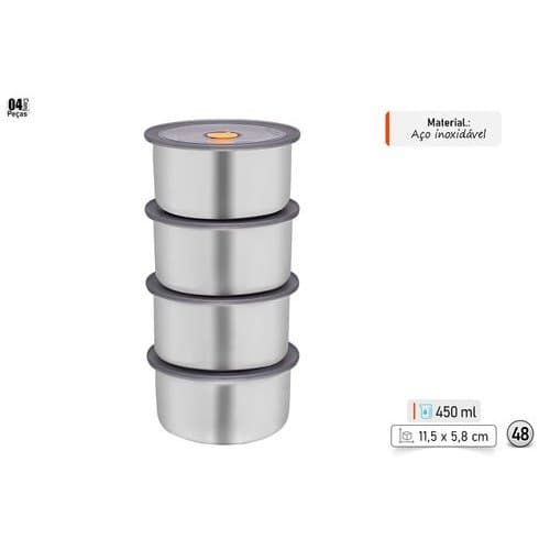 Kit Conjunto 4 Potes Hermeticos Redondos Aco Inox 450ml Conjunto Organizador Cozinha