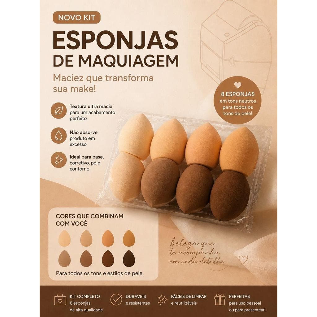Kit Com 2/6/12/24 Esponja Para Maquiagem Chanfrada com Caixinha Maquiagem Marrom, Bege e Clara, Cores Sortidas