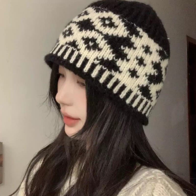 Chapéu Skullies Quente Outono Inverno – Elástico , Confortável , Respirável De Malha Vintage Feminino Gorro Jacquard Rho