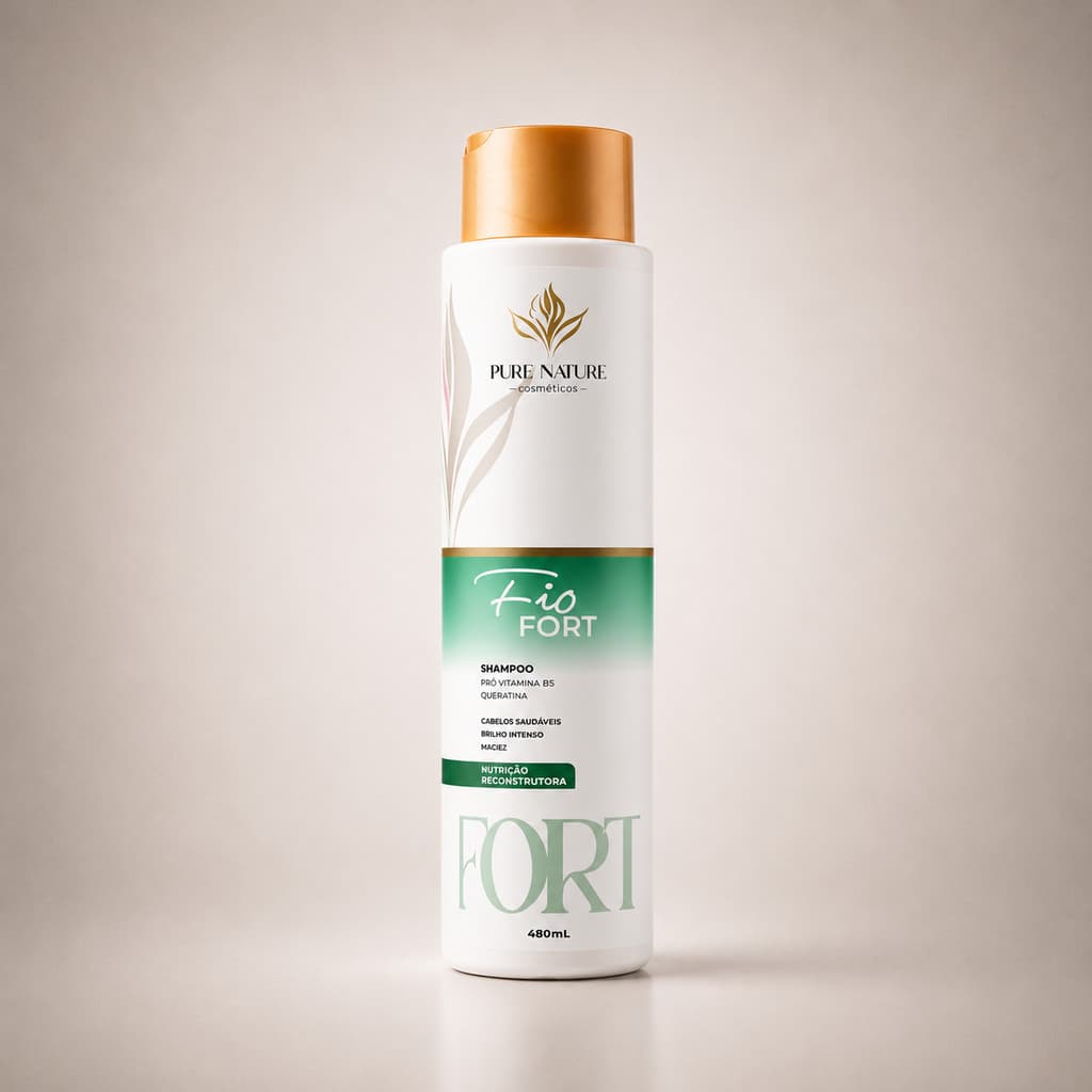 Shampoo Fio Fort Nutrição Reconstrutora 480ml Com Queratina e Pró Vitamina B5 Pure Nature