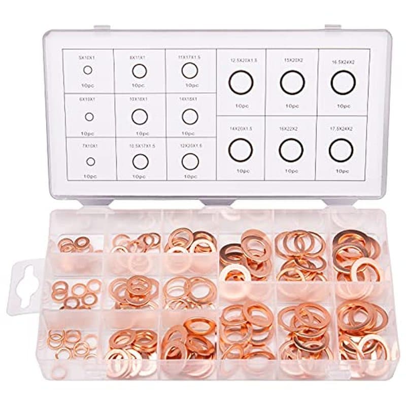 Toolwiz 150PCS 15 Tamanhos Arruelas De Cobre Conjunto De Sortimento De Vedação Métrica M17.5-M5 Anel Plano Plugue De Cár