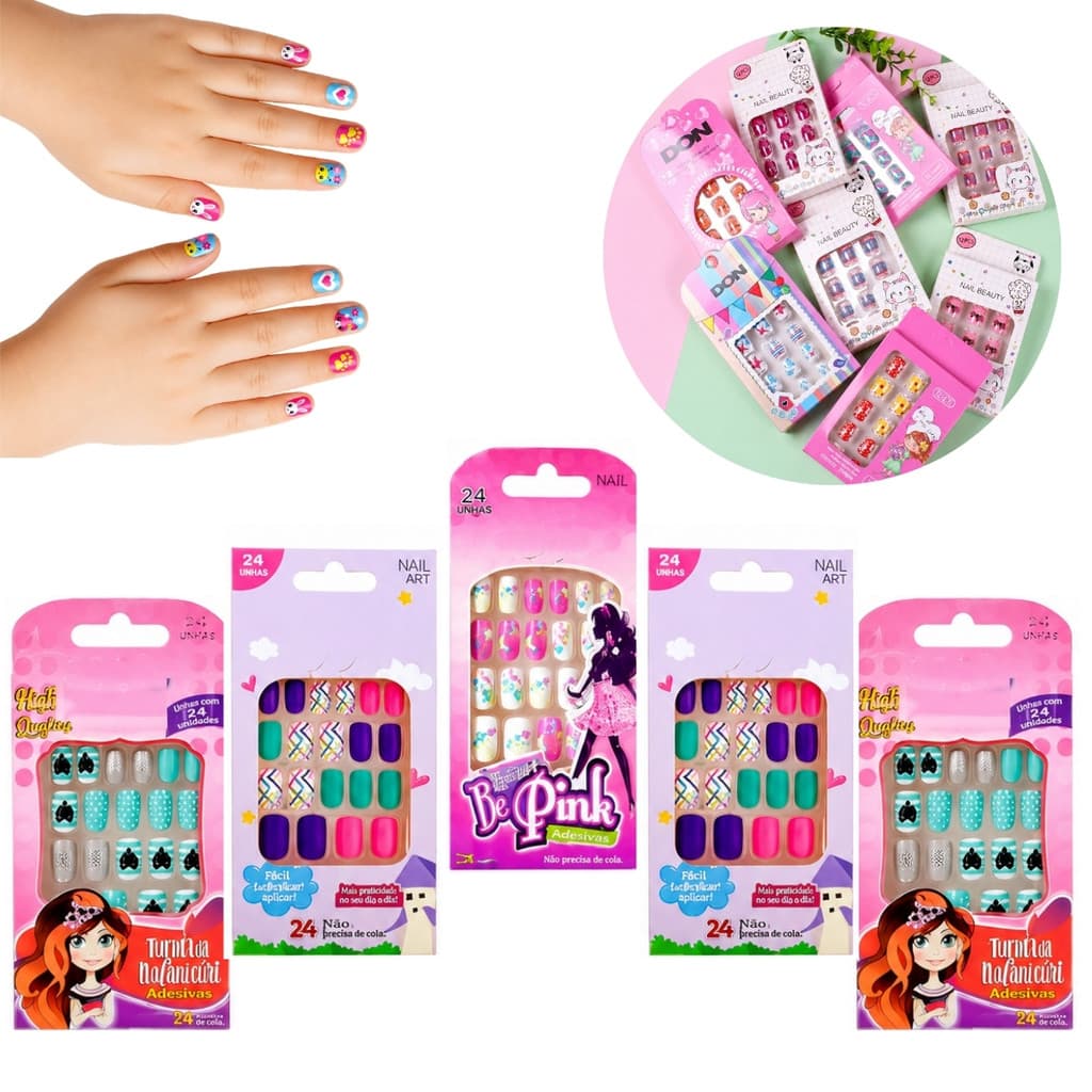 Kit 60 Unhas Postiça Kids Infantil 5 Caixas Revenda Atacado