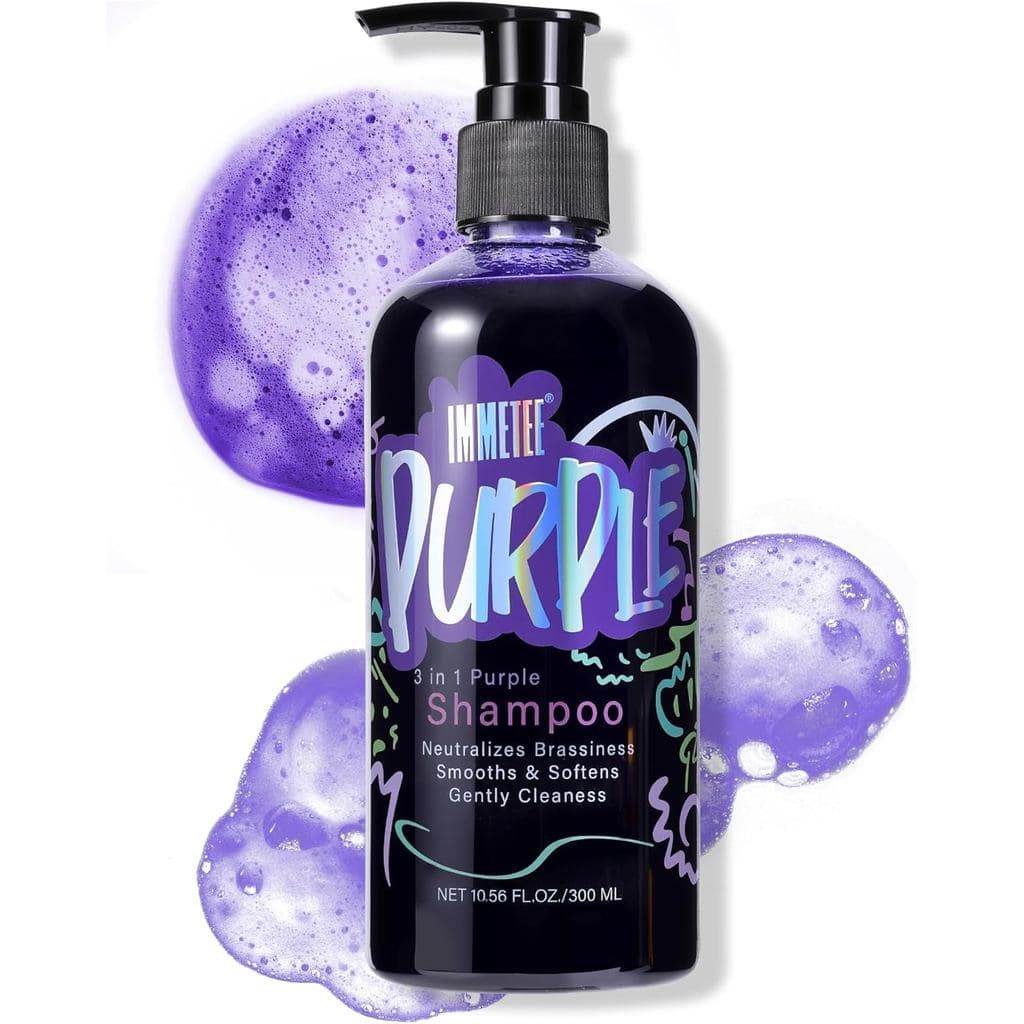 Shampoo roxo immetee, adequado para cabelos loiros, shampoo 3 em 1, neutraliza tons amarelados, adequado para cabelos ti