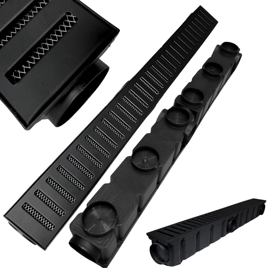 Ralo Linear 1 metro Preto Com Coletor Modular Saídas 75mm e Tela