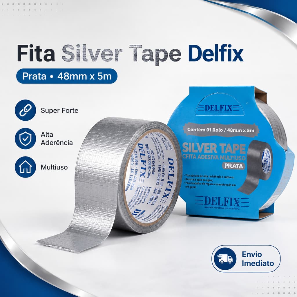 Fita Silver Tape Prata Delfix 48mm x 5m Reforçada Multiuso Alta Resistência