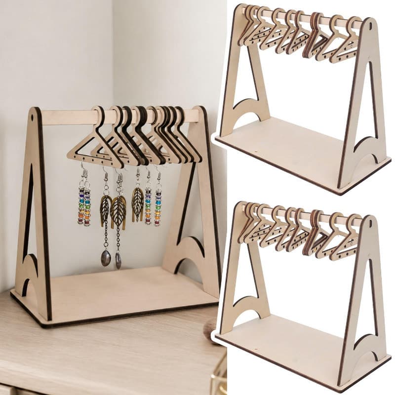 Mini Cabide De Madeira Brinco Expositor-Base Plana Estável Multi Ganchos Organizador De Jóias De Mesa-Para Brincos Colar