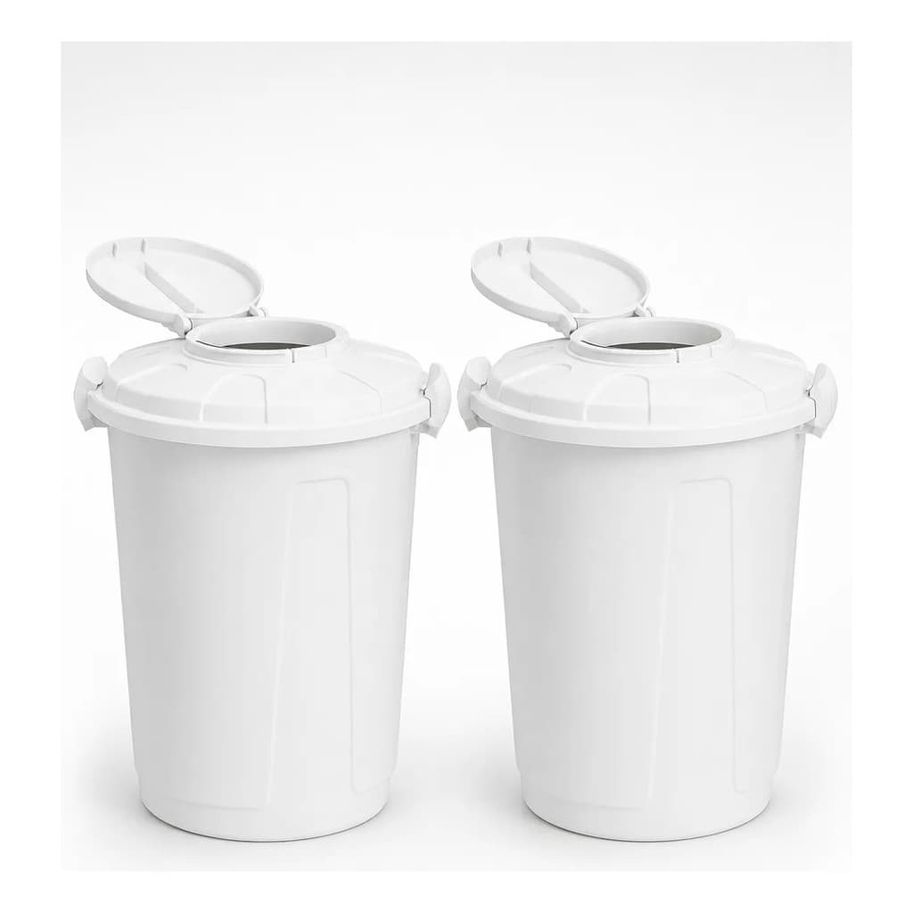 Kit 2 Lixeiras Brancas 60L Cesto Multiuso Grande com Tampa e Trava Cozinha Banheiro Área Serviço Escritório Lixo Casa