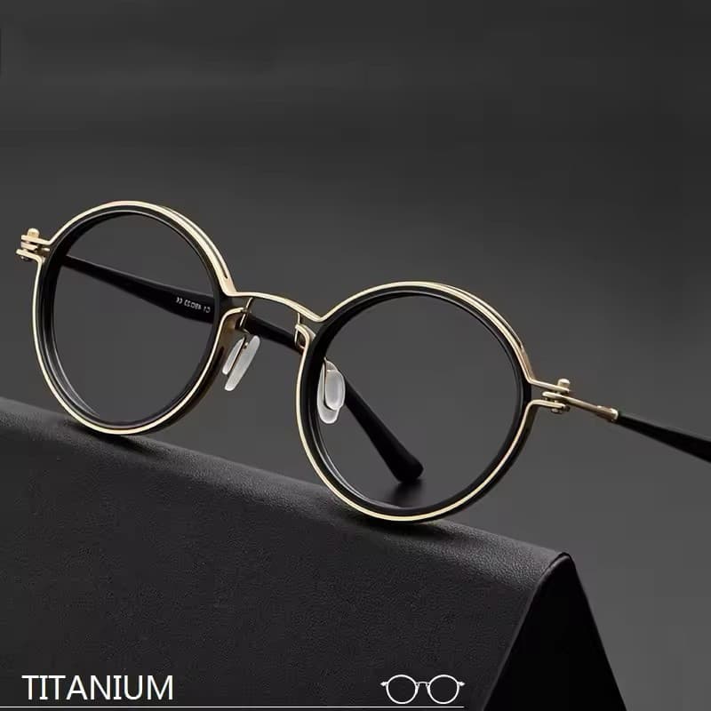 Armação de óculos vintage redonda de acetato de titânio, ultraleve, feita à mão, modelo unissex 42EW.