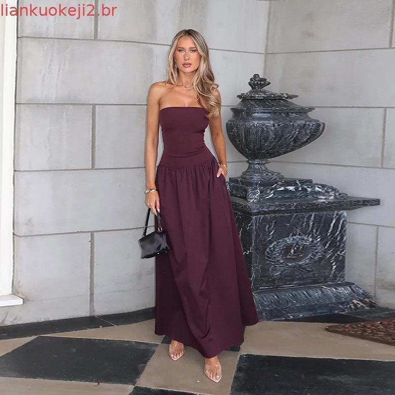 Top tomara que caia, cintura fina, saia em linha A, vestido sensual com decote halter, novo estilo sensual de primavera-