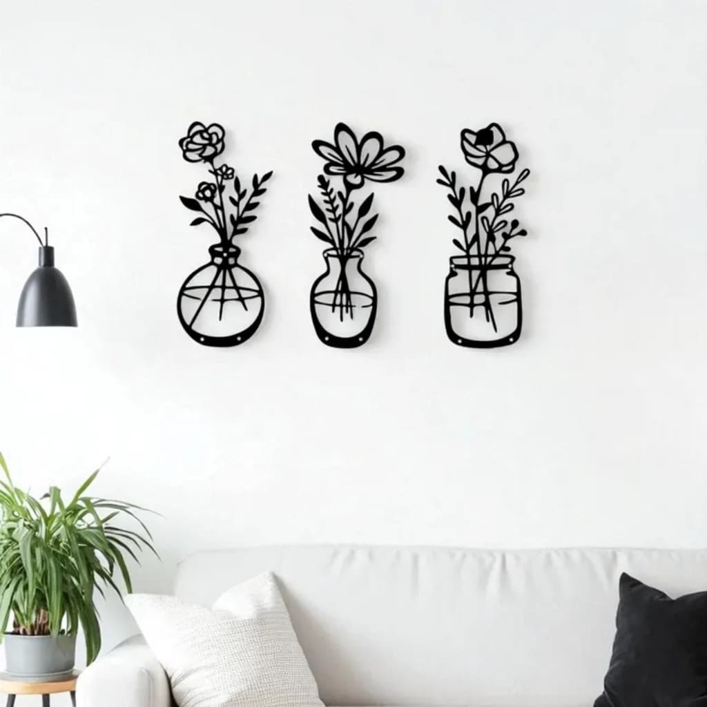Kit Quadros Decorativos Vasos de Flores em MDF