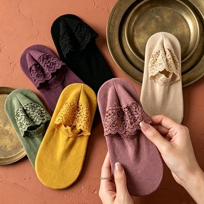 Meias Estilo Coreano Femininas Cano Médio Rendadas  Fio 60 Térmicas Inverno