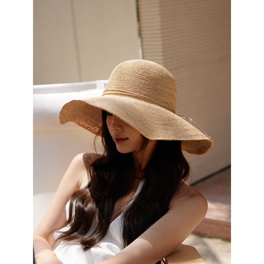 Chapéu de palha de ráfia Natural importado feminino verão 2026 novo estilo cúpula francesa aba grande guarda-sol proteto