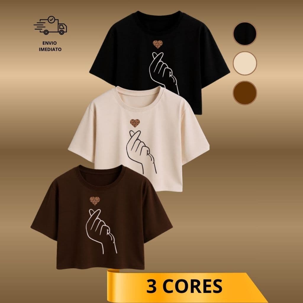 Cropped Camiseta Feminina Academia Oversized Coraçãozinho