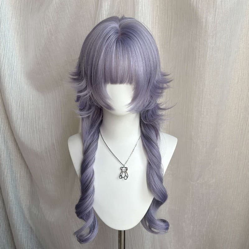 Peruca completa para mulheres com franja, estilo água-viva roxo com cachos externos, cabelo longo e encaracolado, versát