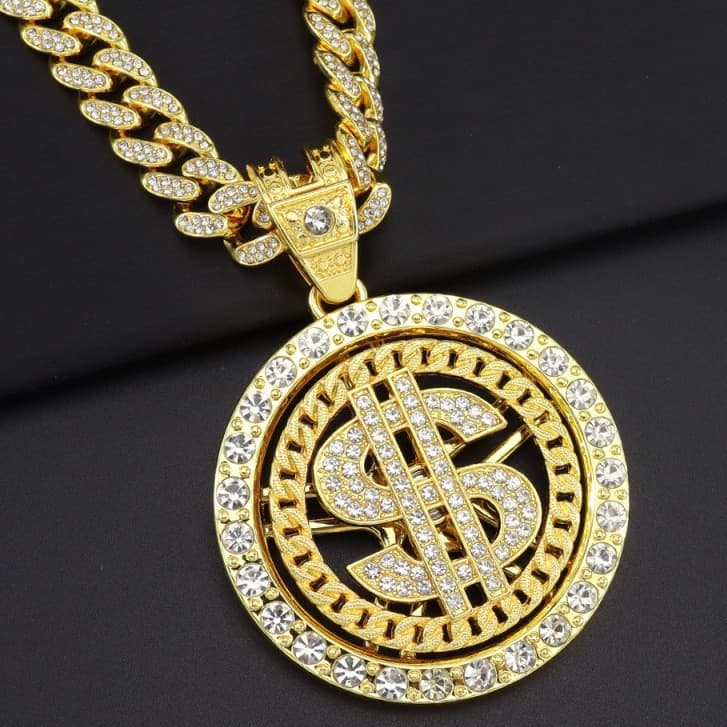 Colar com Pingente Rotativo de Diamante Personalizado BJAW VNOX, Colar Rotativo Elegante