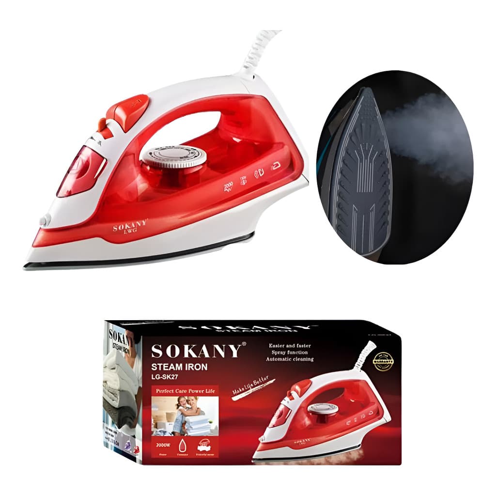 "Ferro de Passar Roupa Sokany 2000W 127V e 220V a Vapor Base Antiaderente