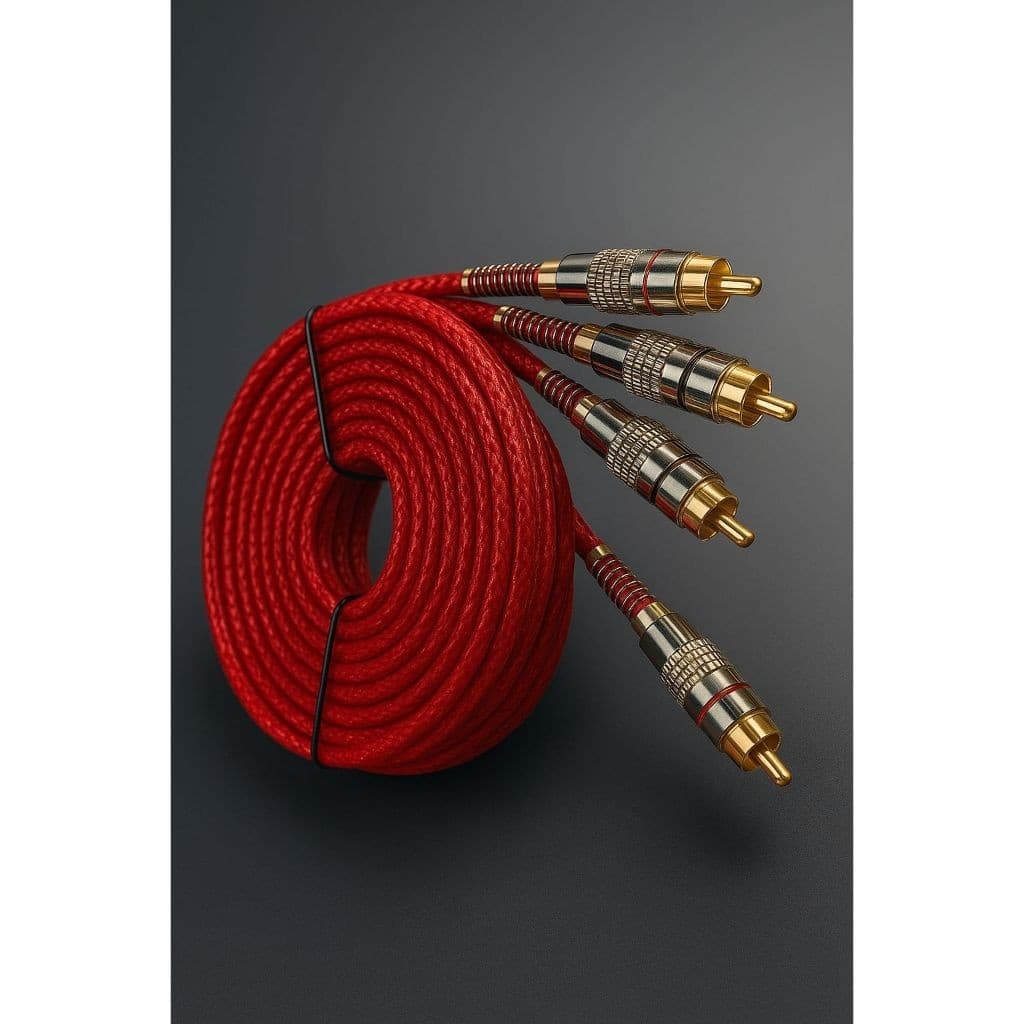 Cabo RCA 5 metros Dupla Blindagem Plug Metal Som Automotivo Banhado A Ouro Sem Ruido