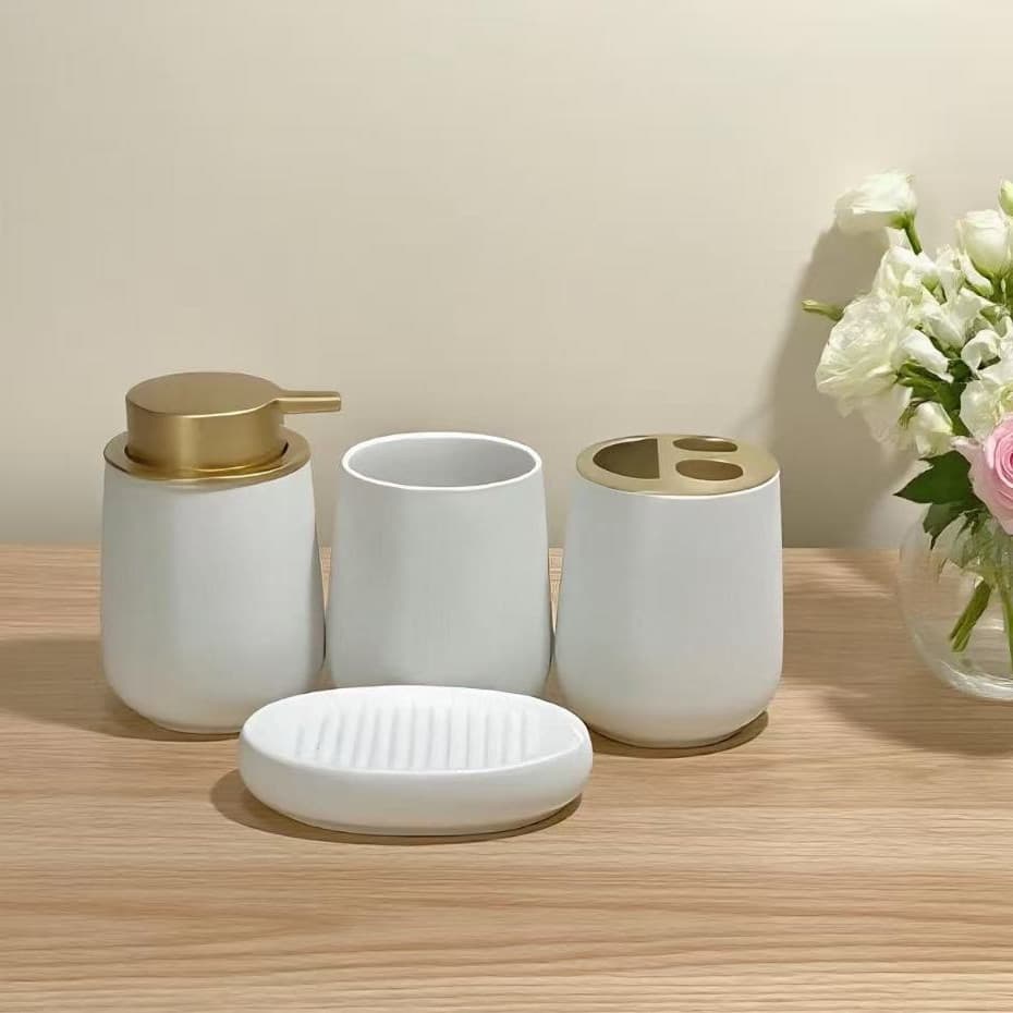 Kit de 4 peças para banheiro de cerâmica - saboneteira, porta-saboneteira líquida, escova e copo
