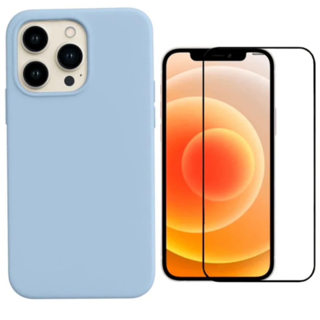 Capa Capinha Para iPhone 13 Azul Bebê Aveludado + Película 3D