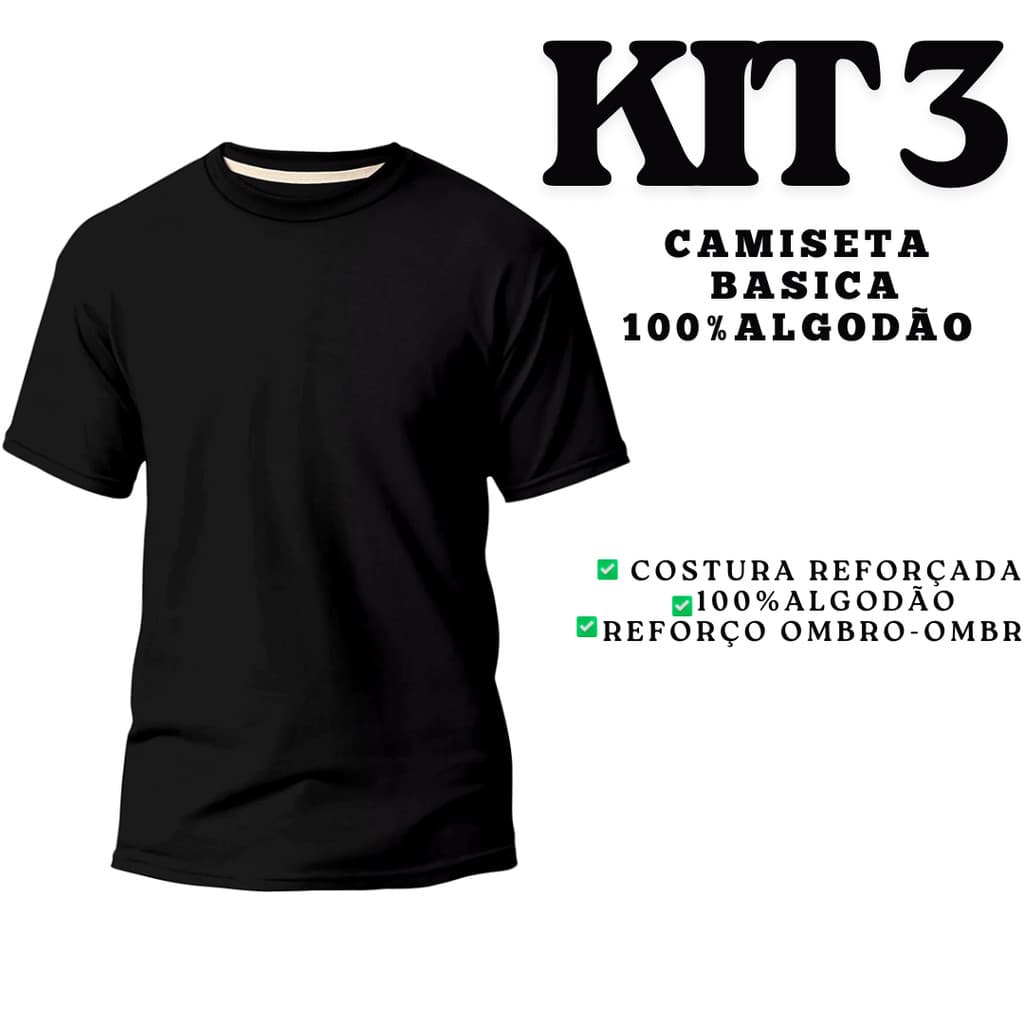Kit Com 3 Camisetas Básicas Streetwear  T-Shirt Masculina Slim Promoção Algodão em Varias Cores