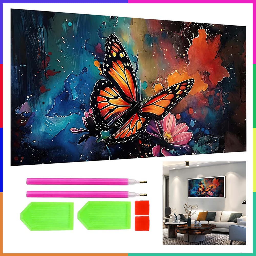 Borboleta, kit iniciantes de arte com diamantes, pintura com diamantes quadrados coloridos 5D, 70 x 40 cm