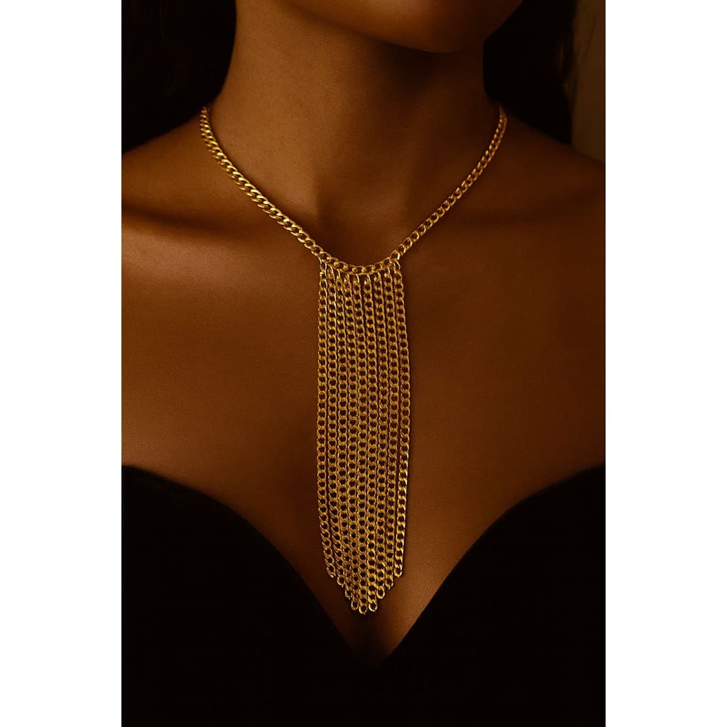 Colares modelo gravata de correntes banhada ouro e prata
