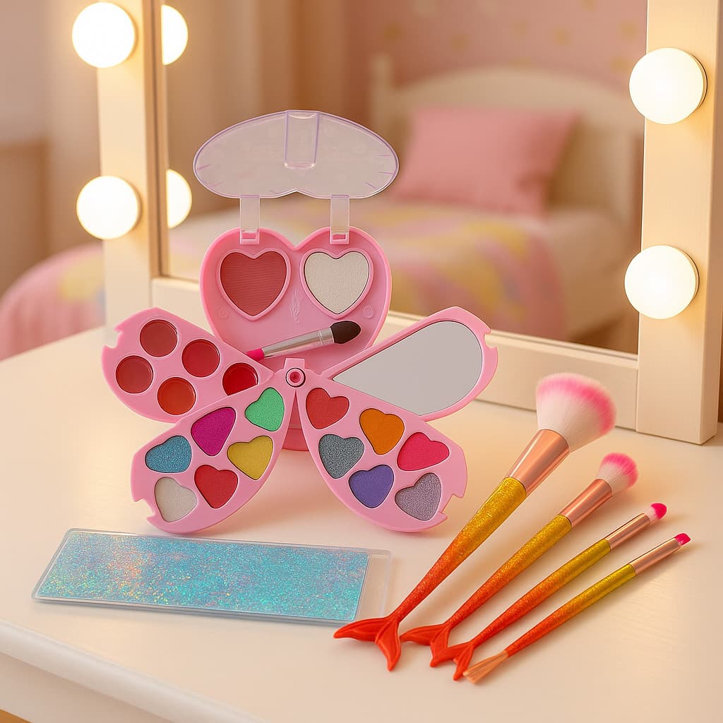 Kit Maquiagem Infantil com Pincéis Sereia Sarahs Paleta Completa Menina Brinquedo Presente