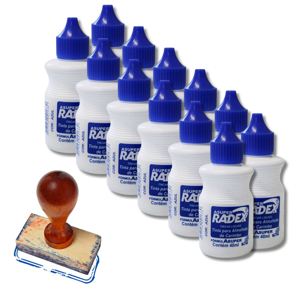 Tinta Para Almofada De Carimbo Azul 12 Unidades Refil Manual Secagem Rapida