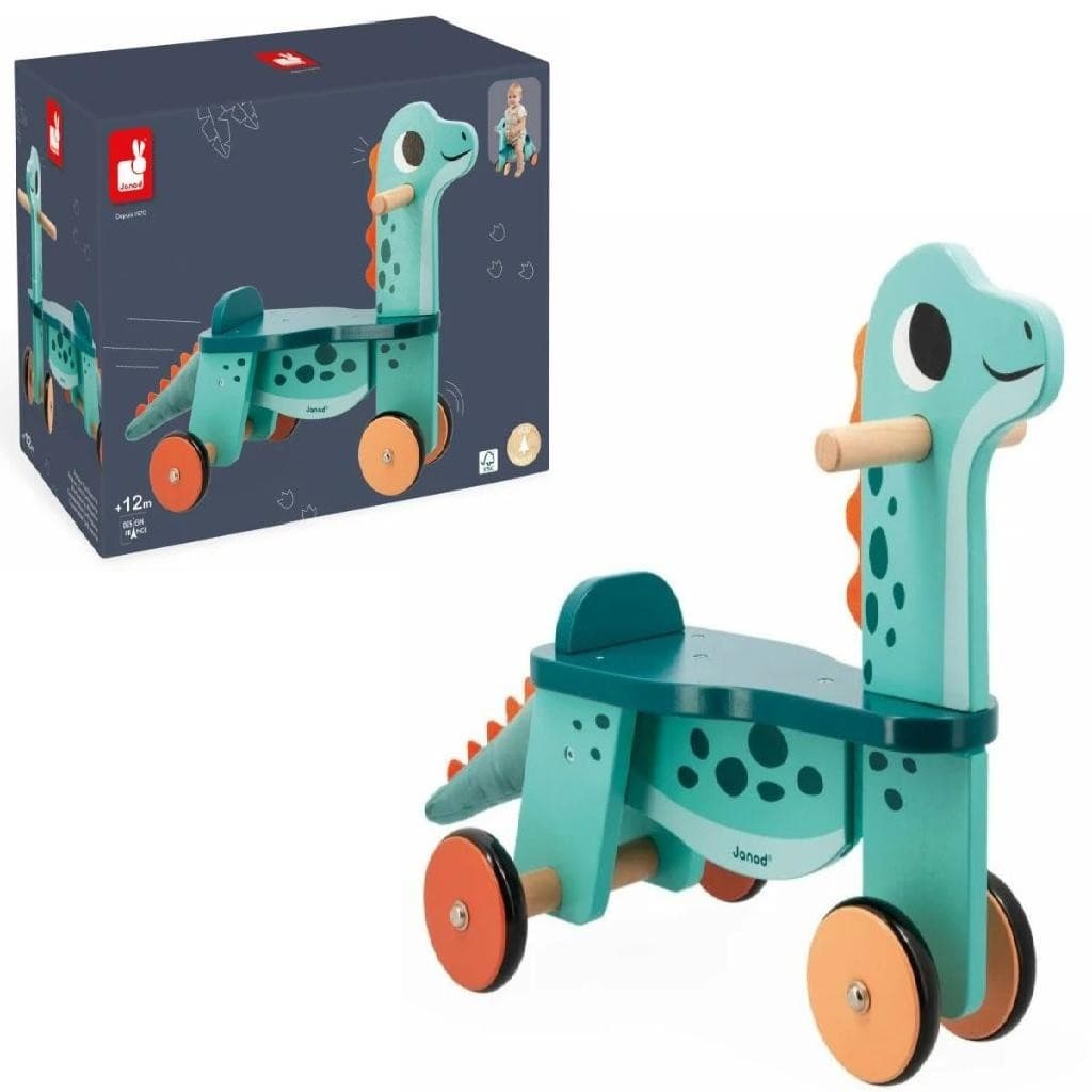 Bicicleta de Equilibrio em Madeira Quadriciclo Infantil Dinossauro Janod com Cauda Removível
