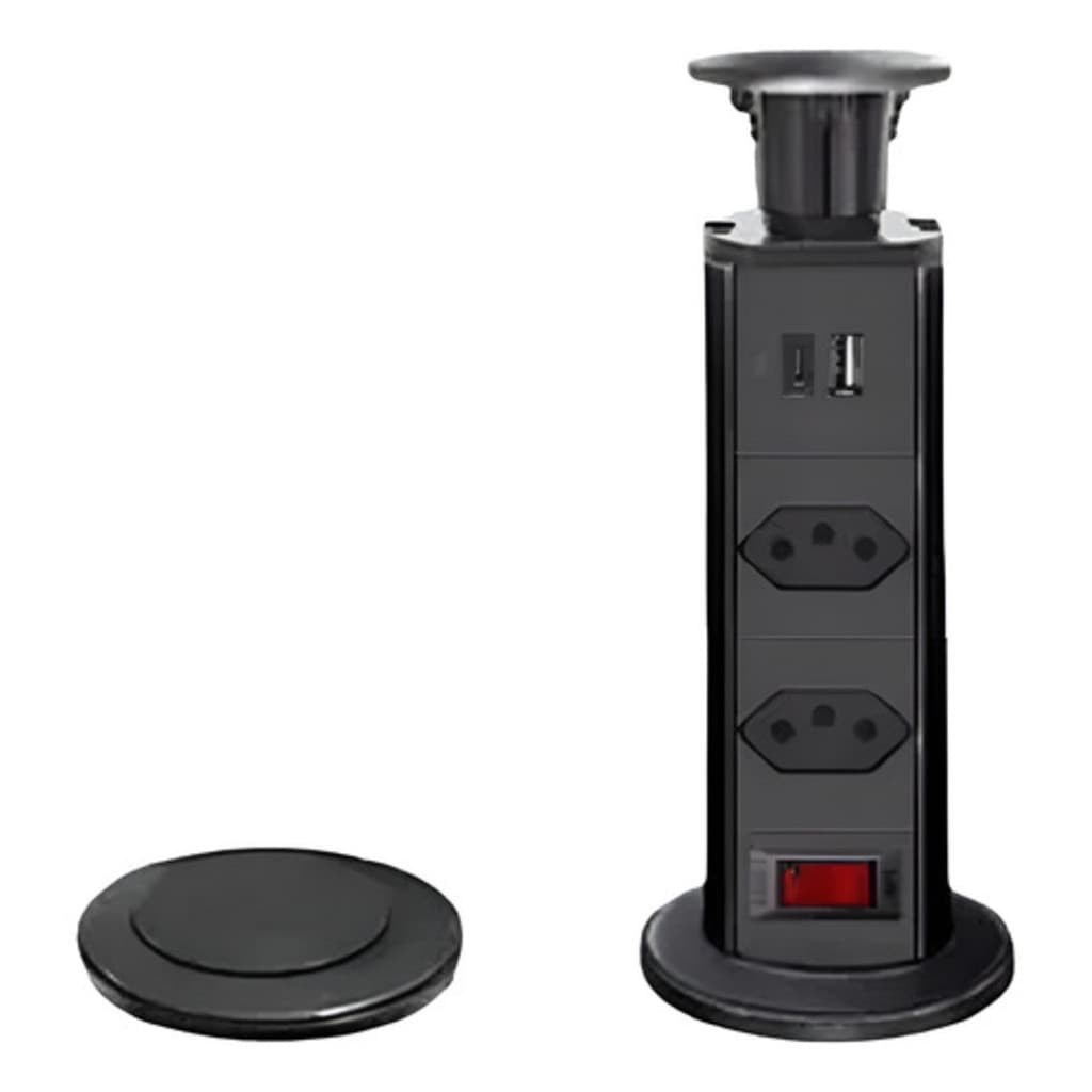 Torre De Tomada 2 Multiplug Embutir Retrátil Mesa Usb Tipo-C