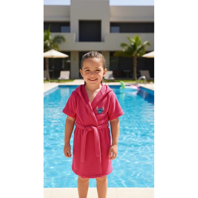 Roupão atoalhado pink Stitch rosa e Stitch azul - Pós banho, praia e piscina - Com capuz