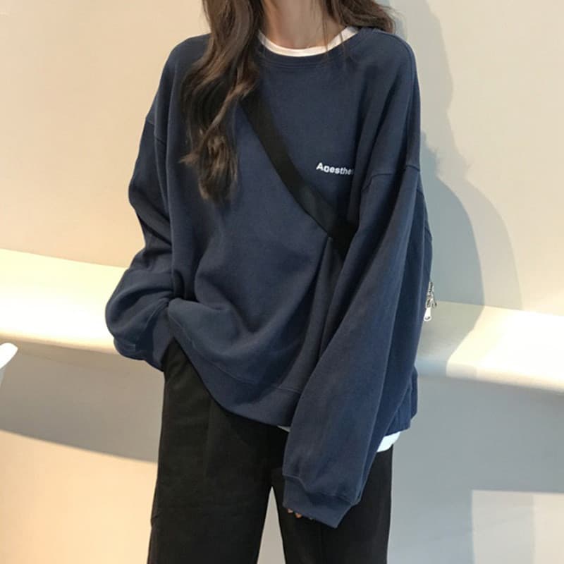 Waitmore sal série moletom feminino solto versão coreana bf preguiçoso na moda ins outono inverno jaqueta sem capuz All-
