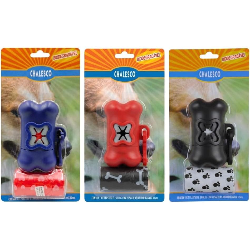 Kit Higiênico para Cães com Dispenser e 2 Rolos de Saquinhos (40 Unidades) Cata Cata Chalesco