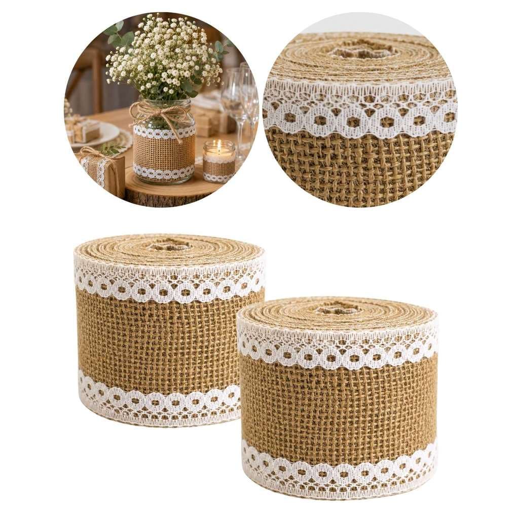 2 Rolinho Fita Juta Com Renda - 1,8 mts x 6 cm Largura Cada