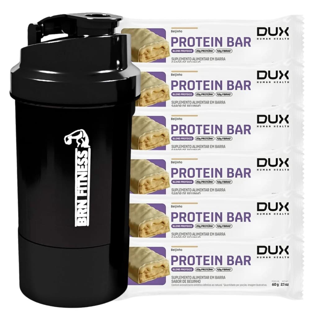 6x Protein Bar 60g Dux + Coqueteleira 500ml Exercicio Treino