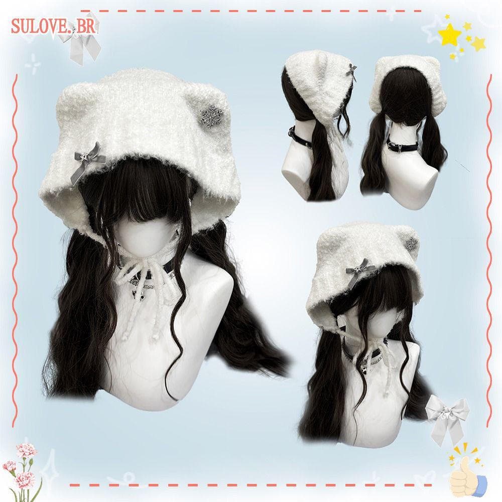 Chapéu De Malha De Pelúcia SULOVEDU , Gorro De Orelha De Gato De Desenho Animado Para Manter O Calor , Inverno À Prova D