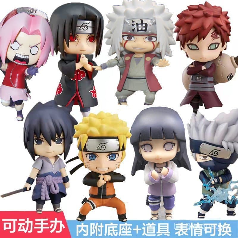 Figuras Nendoroid da versão Q de Naruto: Kakashi, Naruto, Sakura, Sasuke, Jiraiya, Gaara.