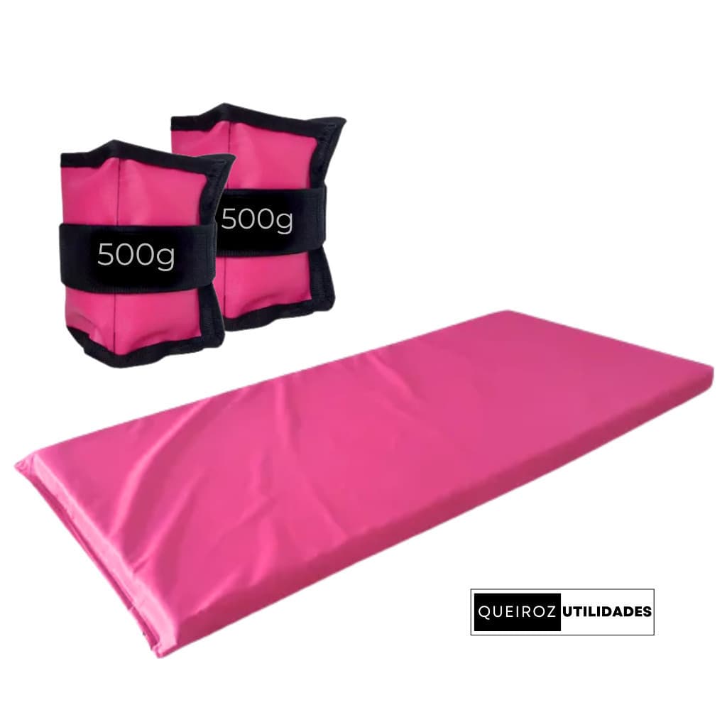 Desconto KIT Caneleira de Peso Rosa Par de 500g+ Colchonete Rosa Treino/Academia/Musculação/Fisioterapia - Promoção!