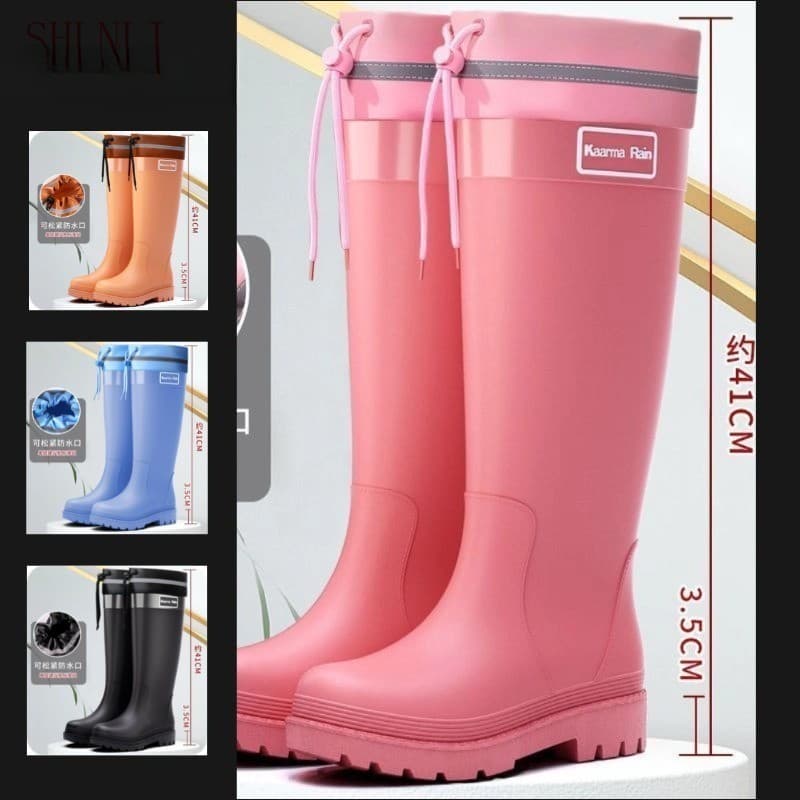 Botas de Chuva Altas para Adultos, Primavera/Verão, com Cordão Ajustável, Cor Sólida, Antiderrapantes, Reforçadas, Imper