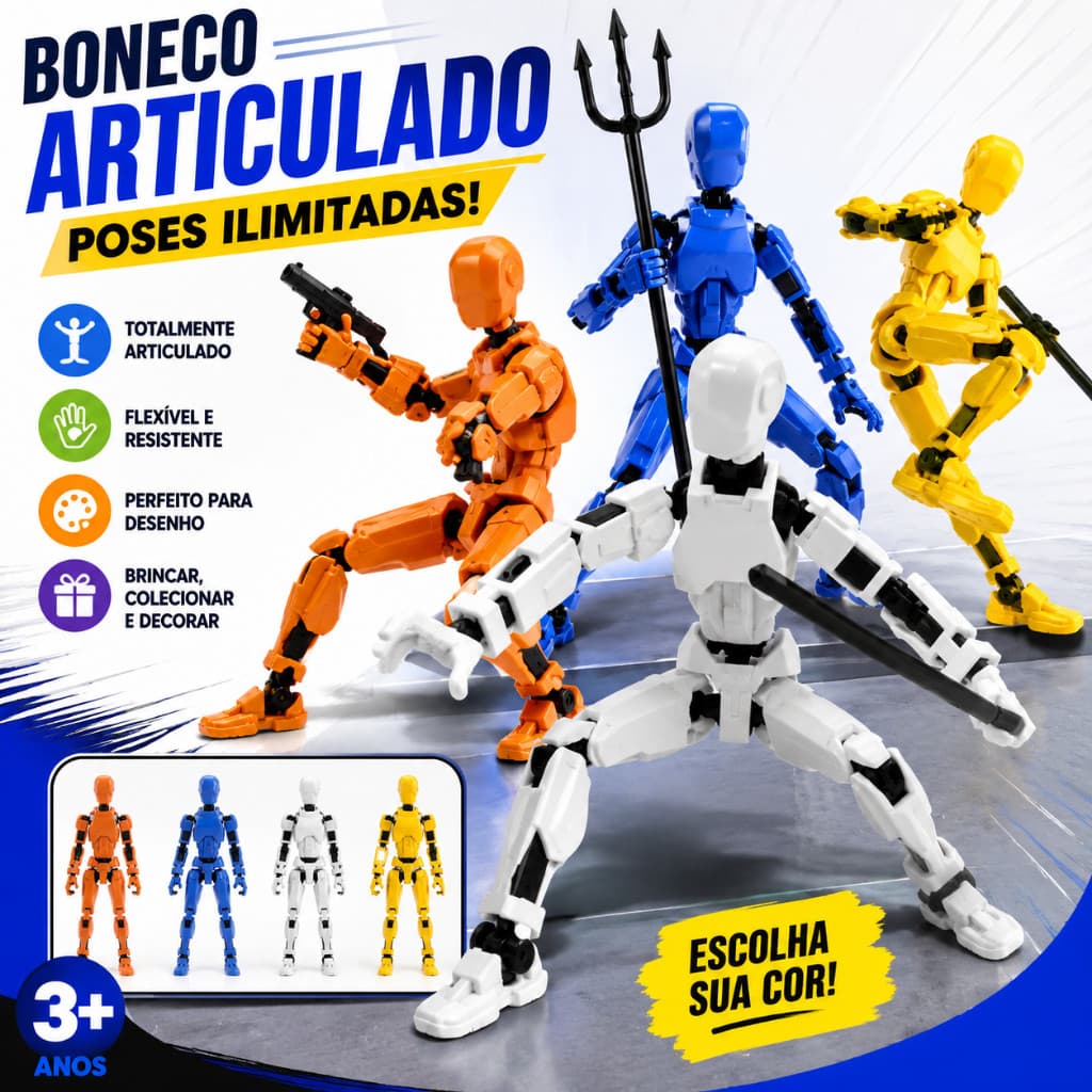 Boneco Articulado Flexível Corpo Humano 13cm Modelo Desenho Pose Ação Crianças Brinquedo Educativo